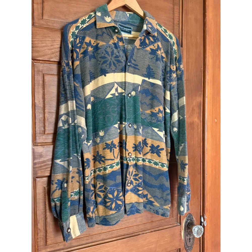 Vintage Basic Equipment Mens Large Southwestern Geometric Knit Button Down Shirt